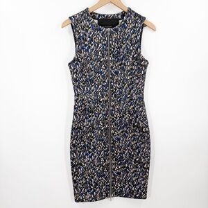 Yigal Azrouel Speckled Multi Print Zippered Scuba Sheath Dress